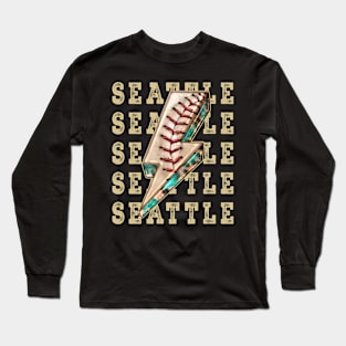 Aesthetic Design Seattle Gifts Vintage Styles Baseball Long Sleeve T-Shirt